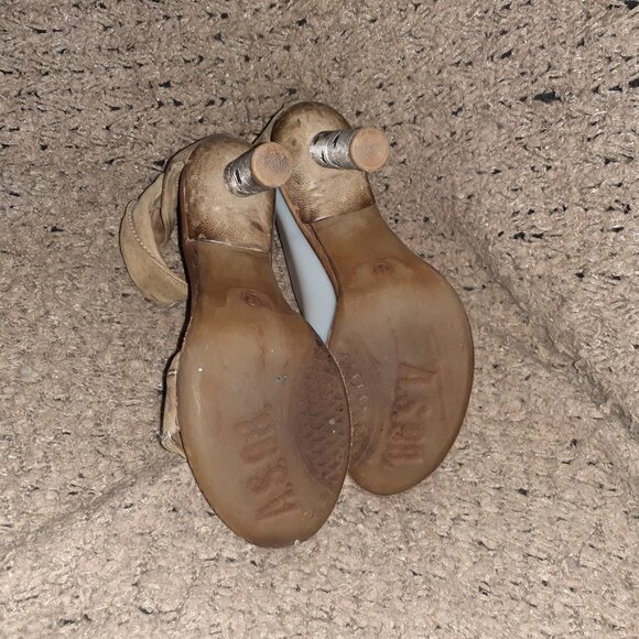 A.S.98 STEAMPUNK-Distressed Tan Leather-Ankle Wrap-Back Zip-Metal Screw Heel-Sz - Picture 9 of 10